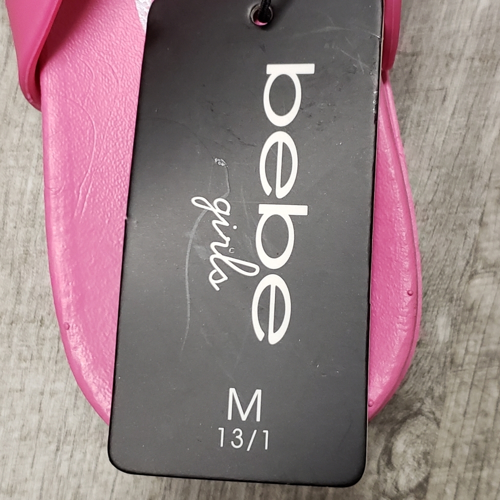 🆕️ BeBe Girls 🎂 🎁 Pink Bling 2 Strap Slides Sandals 💖Size 2/3 Big Girls Shoe - Picture 12 of 16